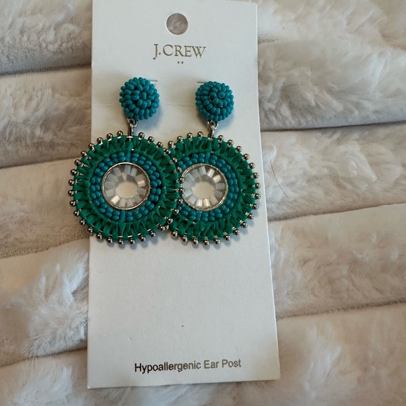 J. Crew Teal and Gold Beaded Earrings - Picture 2 of 3